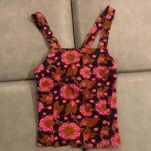 Anthropologie Porridge Seamed Cross Back Tank Top Pink Navy Bohemian New Large